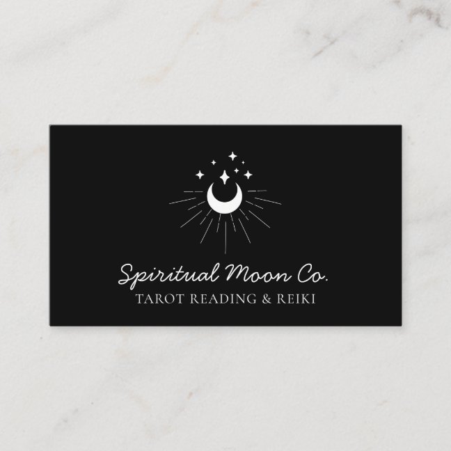 Black White Moon Stars Spiritual Reiki Business Card