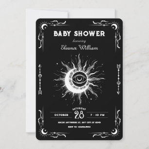 Black white moon sun tarot celestial baby shower invitation