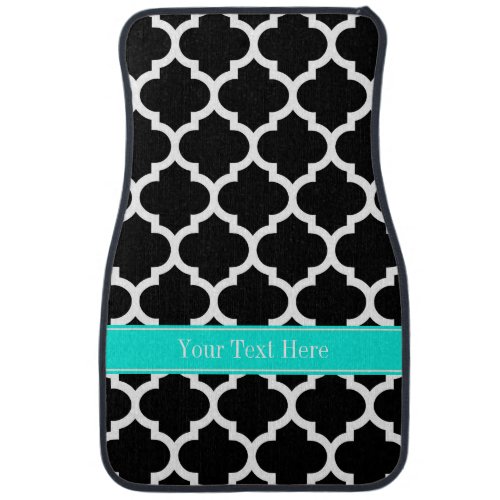 Black White Moroccan 5 Brt Aqua Name Monogram Car Floor Mat