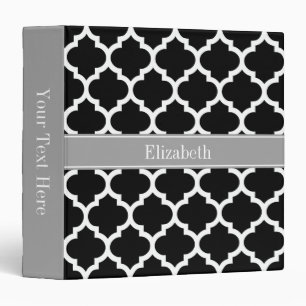 Black White Moroccan #5 Dark Gray Name Monogram 3 Ring Binder