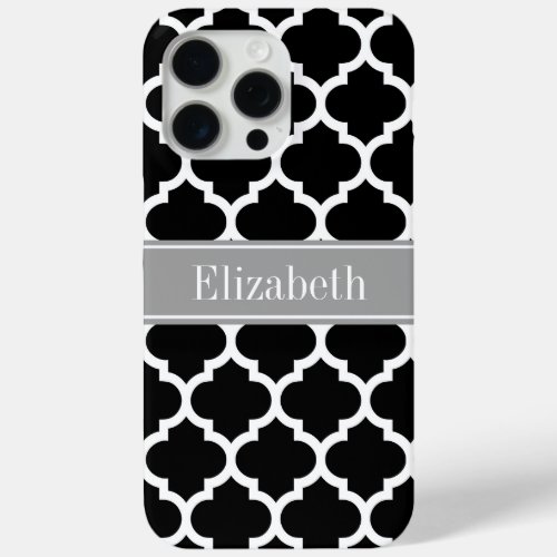 Black White Moroccan 5 Dark Gray Name Monogram iPhone 15 Pro Max Case