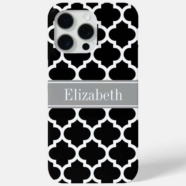 Black White Moroccan #5 Dark Gray Name Monogram Case-Mate iPhone Case (Back)