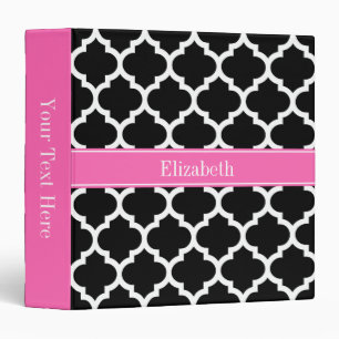 Black White Moroccan #5 Hot Pink #2 Name Monogram 3 Ring Binder