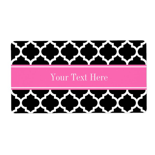Black White Moroccan #5 Hot Pink #2 Name Monogram Label (Front)