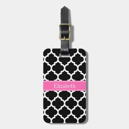 Black White Moroccan 5 Hot Pink 2 Name Monogram Luggage Tag