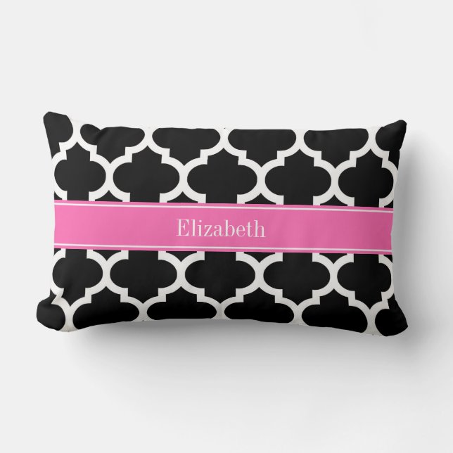Black White Moroccan #5 Hot Pink #2 Name Monogram Lumbar Pillow (Front)