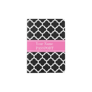 Black White Moroccan #5 Hot Pink #2 Name Monogram Passport Holder