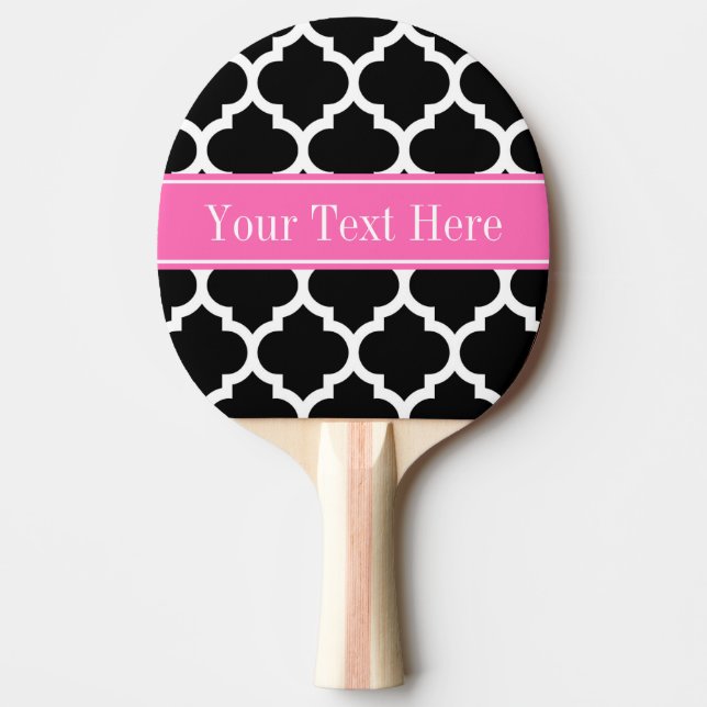 Black White Moroccan #5 Hot Pink #2 Name Monogram Ping-Pong Paddle (Front)