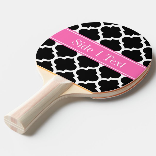 Black White Moroccan #5 Hot Pink #2 Name Monogram Ping-Pong Paddle (Front Angle)