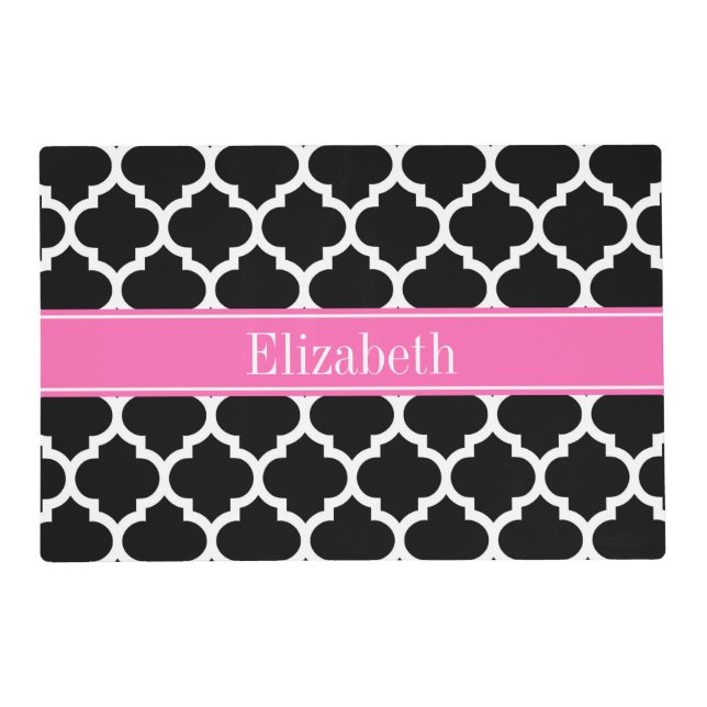 Black White Moroccan #5 Hot Pink #2 Name Monogram Placemat (Front)