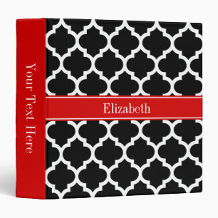 Black White Moroccan #5 Red Name Monogram Binder