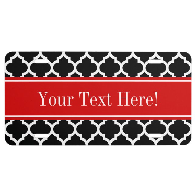 Black White Moroccan #5 Red Name Monogram License Plate (Front)