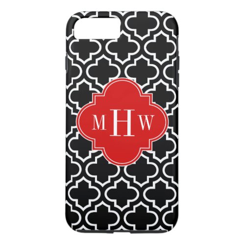 Black White Moroccan 6 Red 3 Initial Monogram iPhone 8 Plus7 Plus Case