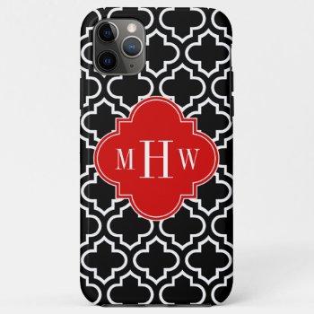 Black White Moroccan #6 Red 3 Initial Monogram Iphone 11 Pro Max Case by FantabulousCases at Zazzle