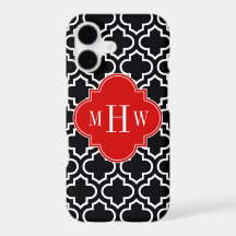 Black White Moroccan #6 Red 3 Initial Monogram