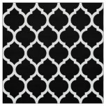 Black White Moroccan lattice Quatrefoil Pattern Fabric