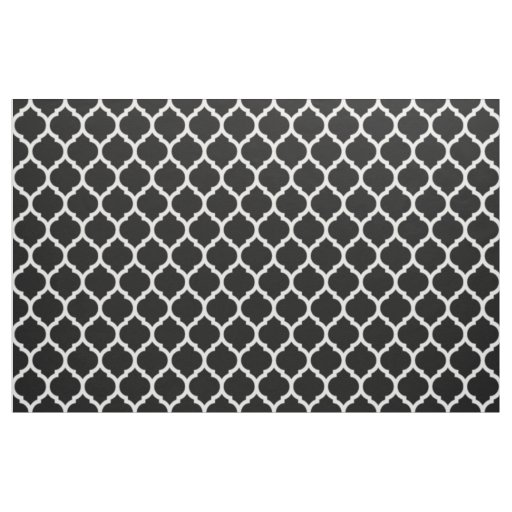 Black White Moroccan lattice Quatrefoil Pattern Fabric