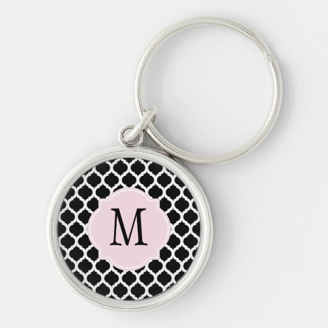 Black & White Moroccan Pattern Keychain (Front)