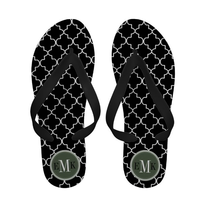 Black White Moroccan Quatrefoil Loden Monogram Sandals