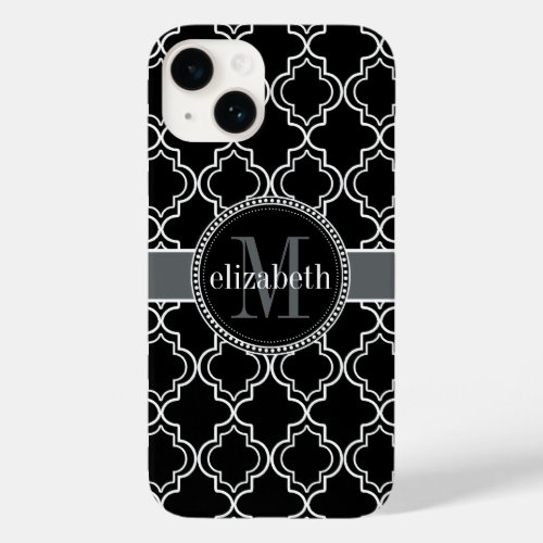 Black White Moroccan Quatrefoil Monogram Case_Mate iPhone 14 Case