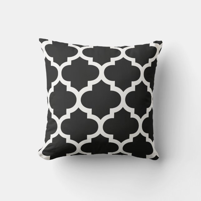 Black & White Moroccan Quatrefoil Outdoor Pillows (Front)