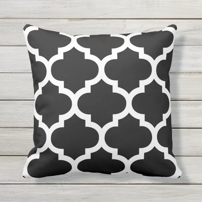 Black White Moroccan Quatrefoil Outdoor Pillows Zazzle Com