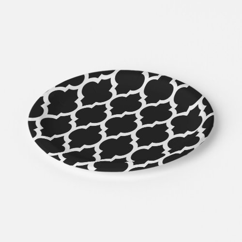 Black White Moroccan Quatrefoil Pattern 4 Paper Plates