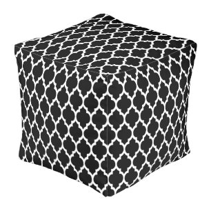 Black White Moroccan Quatrefoil Pattern #4 Pouf