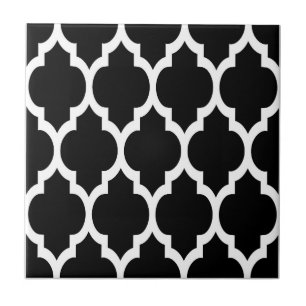 Black White Moroccan Quatrefoil Pattern #4 Tile
