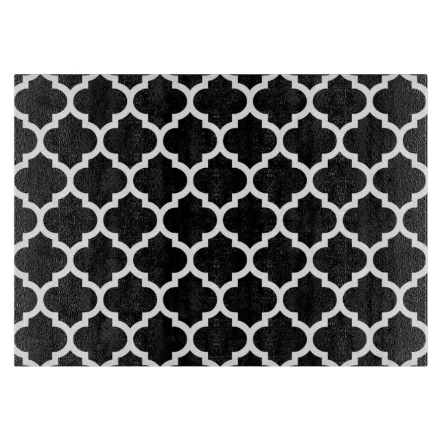 Black White Moroccan Quatrefoil Pattern #5 Cutting Board (Front)