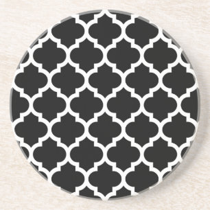 Black White Moroccan Quatrefoil Pattern #5 Sandstone Coaster