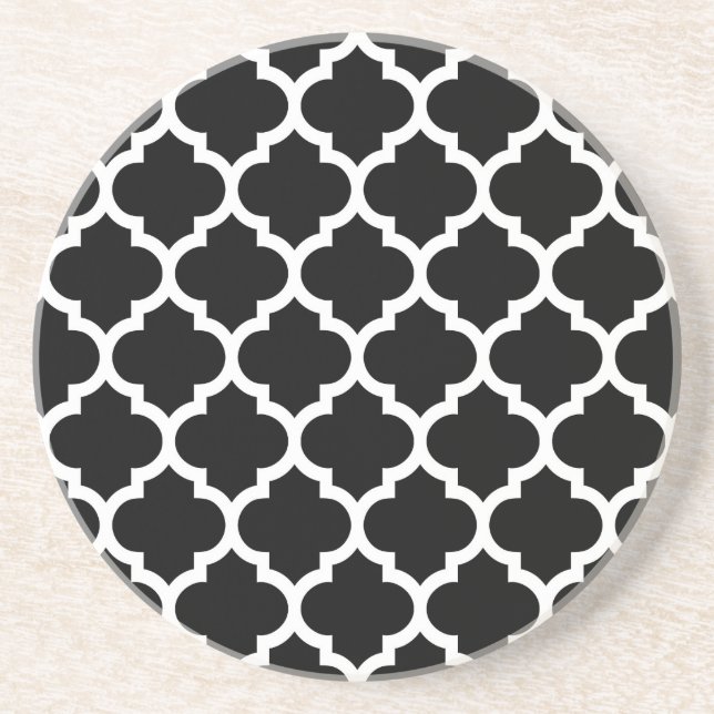 Black White Moroccan Quatrefoil Pattern #5 Sandstone Coaster (Front)