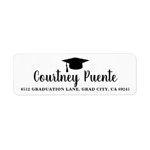 Black White Mortar Board Graduation Return Address Label