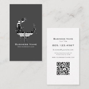 Black & White Motherboard Swirl • Custom Editable Business Card