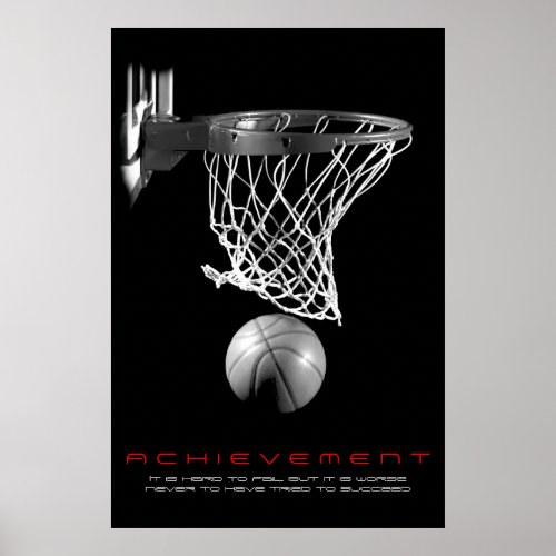 Black White Motivational Achievement Basketball Poster