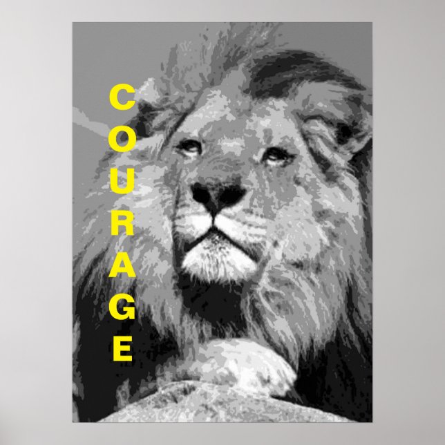 Black White Motivational Courage Lion Poster (Front)