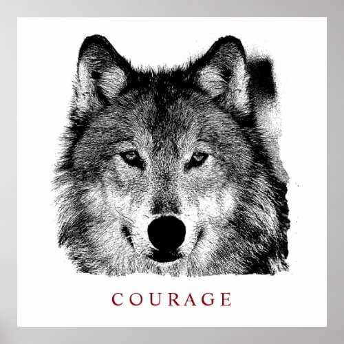 Black  White Motivational Courage Wolf Poster