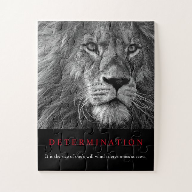 Black & White Motivational Determination Lion Art Jigsaw Puzzle (Vertical)
