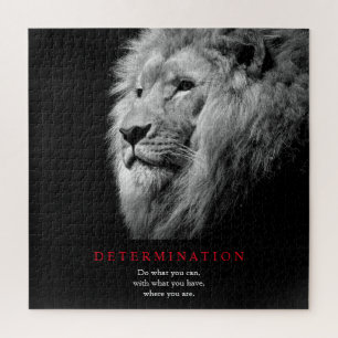 Black & White Motivational Determination Lion Art Jigsaw Puzzle