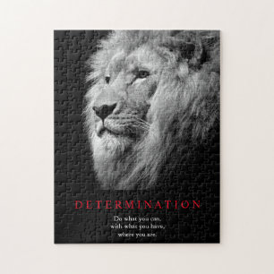 Black & White Motivational Determination Lion Art Jigsaw Puzzle