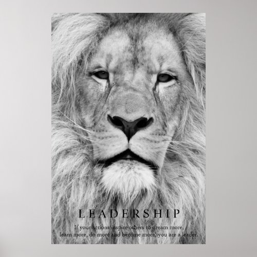 Black White Motivational Leadership Lion Eyes Poster