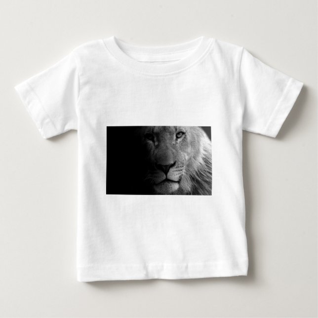 Black White Motivational Leadership Lion Portrait Baby T-Shirt (Front)