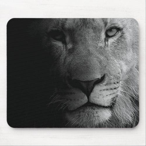 Black White Motivational Leadership Lion Portrait Mouse Pad