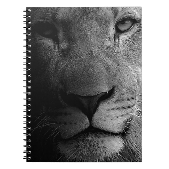 Black White Motivational Leadership Lion Portrait Notebook (Front)