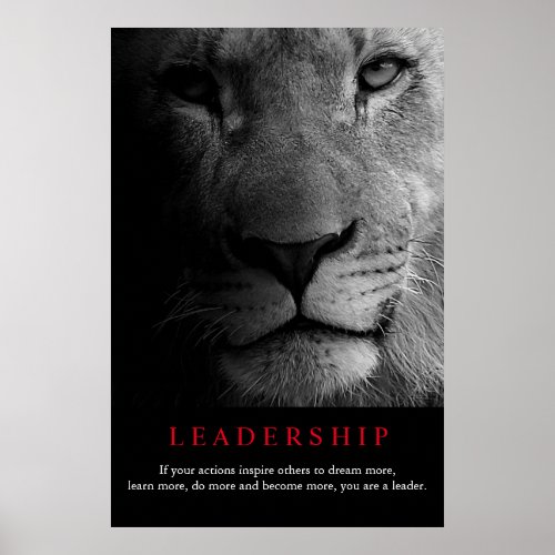 Black White Motivational Leadership Lion Portrait Poster