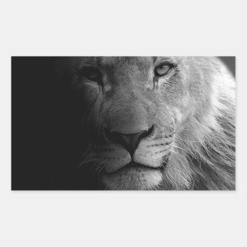 Black White Motivational Leadership Lion Portrait Rectangular Sticker