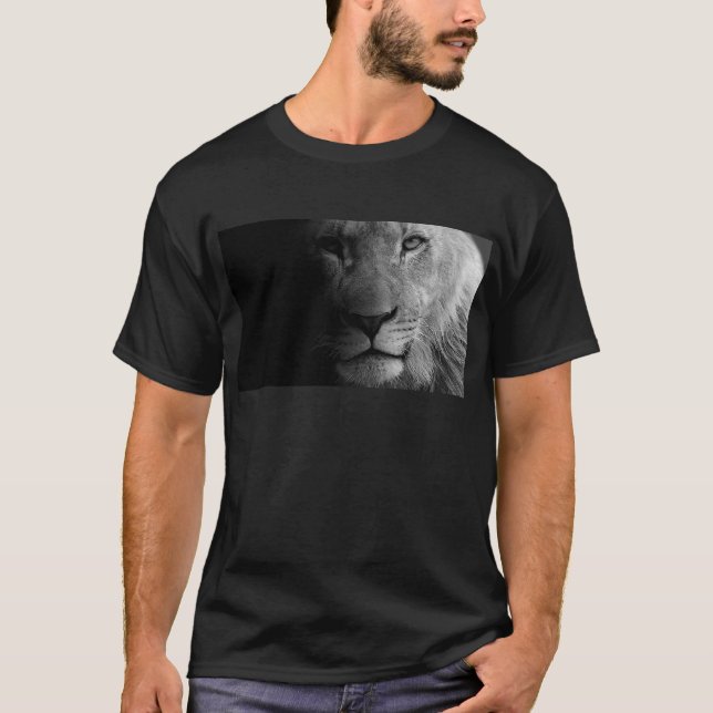 Black White Motivational Leadership Lion Portrait T-Shirt (Front)