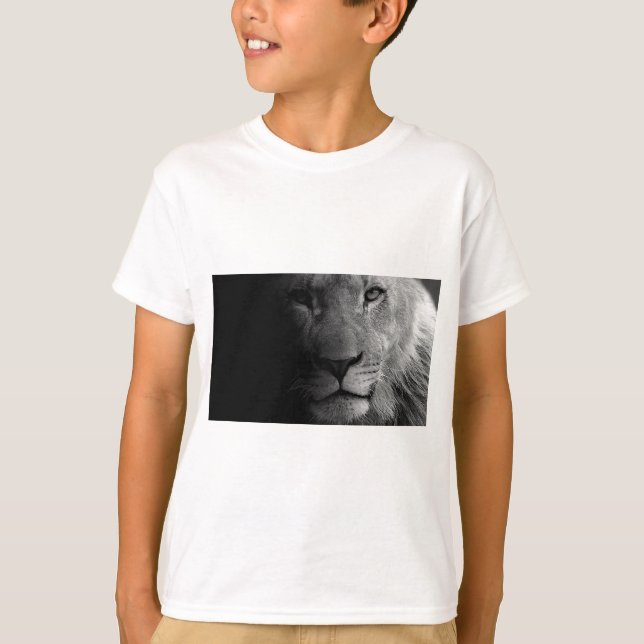 Black White Motivational Leadership Lion Portrait T-Shirt (Front)