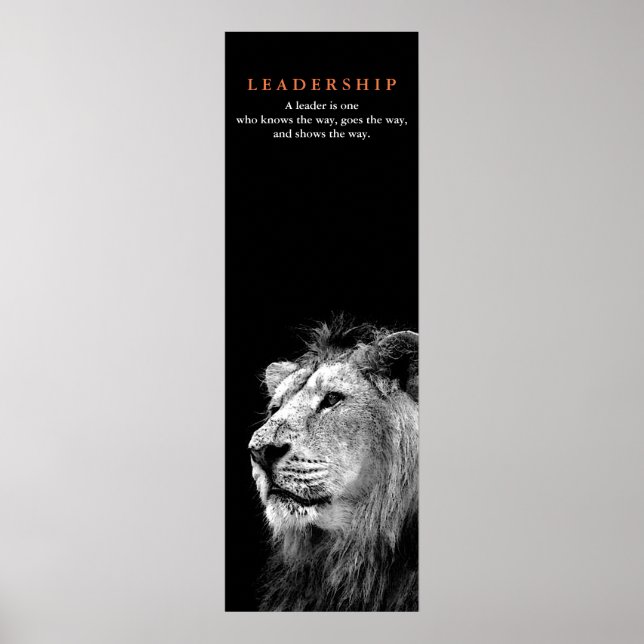 Black White Motivational Leadership Quote Lion Poster (Front)