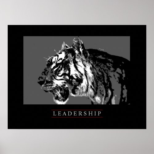 Black White Motivational Leadership Tiger Poster